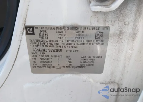 2012 Chevrolet Captiva Sport Lt z USA, uszkodzony, nr VIN 3GNAL3E57CS523988